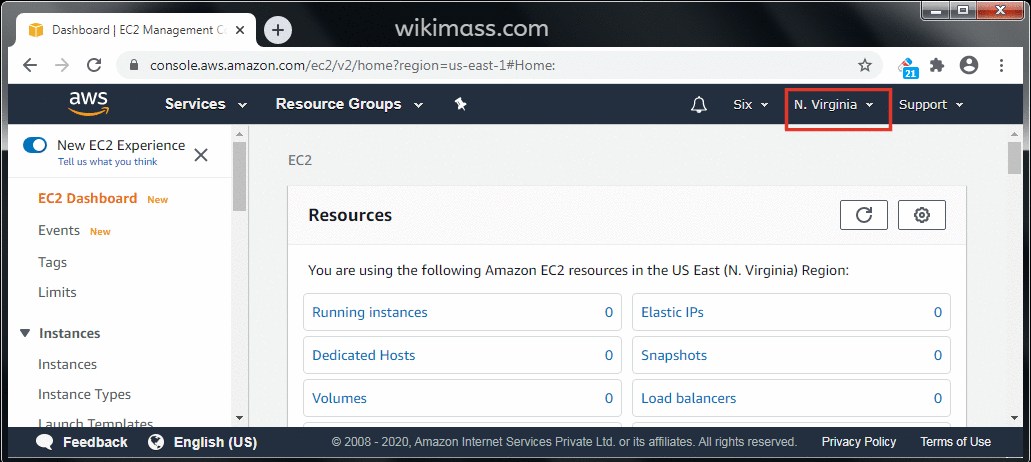 AWS EC2 instance Home Page