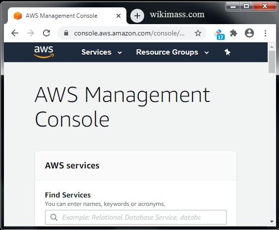 AWS Management Console Page