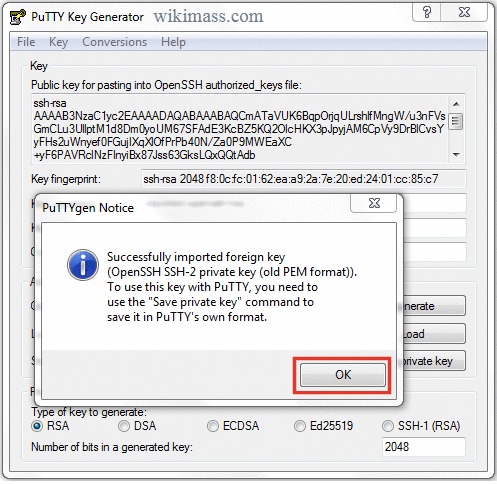 PuTTYgen Generate ppk file